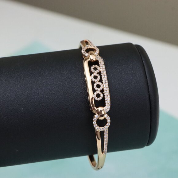 Elegant Rose Gold Bangle with Circle Accents and Crystal Detailing, XPBL0421 - Picture 8 of 11